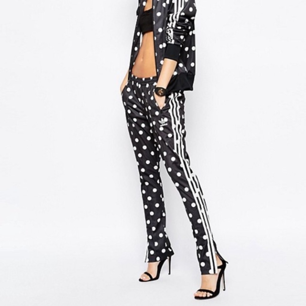 Adidas polka dot track pants, size small